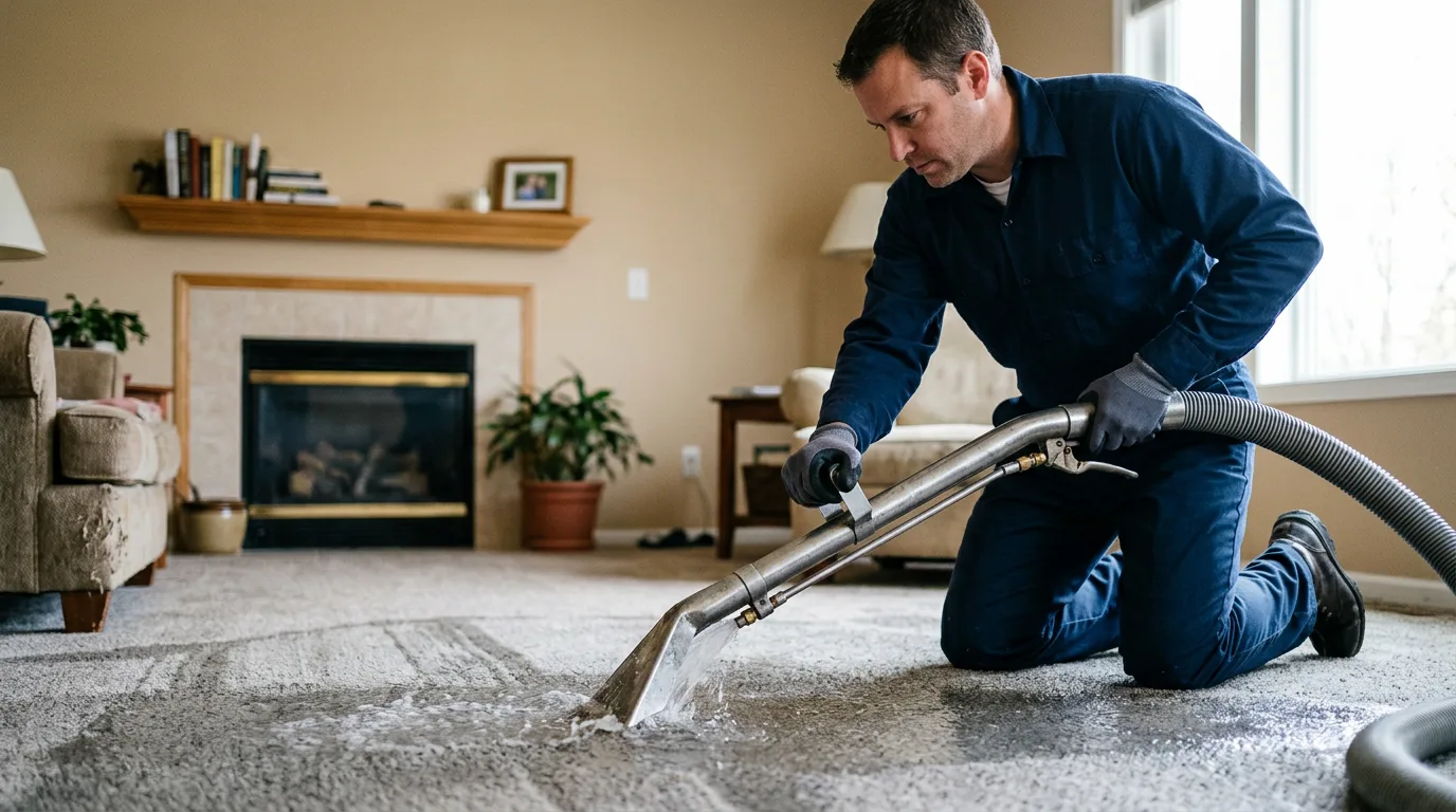 Water damage restoration technician working near Kendall, NY